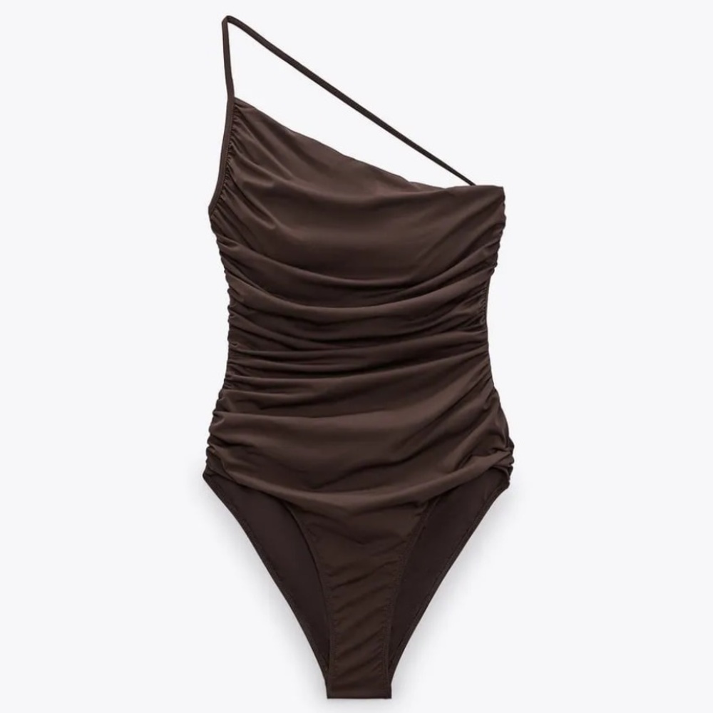 Zara | Ruched Assymetric One-Shoulder Swimsuit